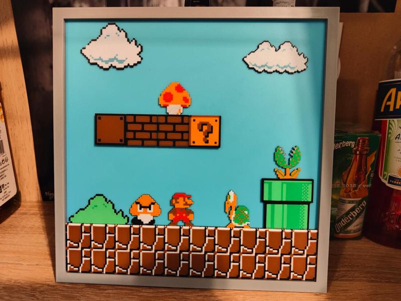 2D 3D Retro Wallart Diorama Frame Game Mario NES