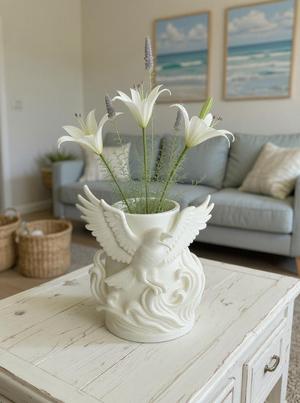 Freedom Flight – Sculptural Vase with Soaring Bird and Flowing Waves