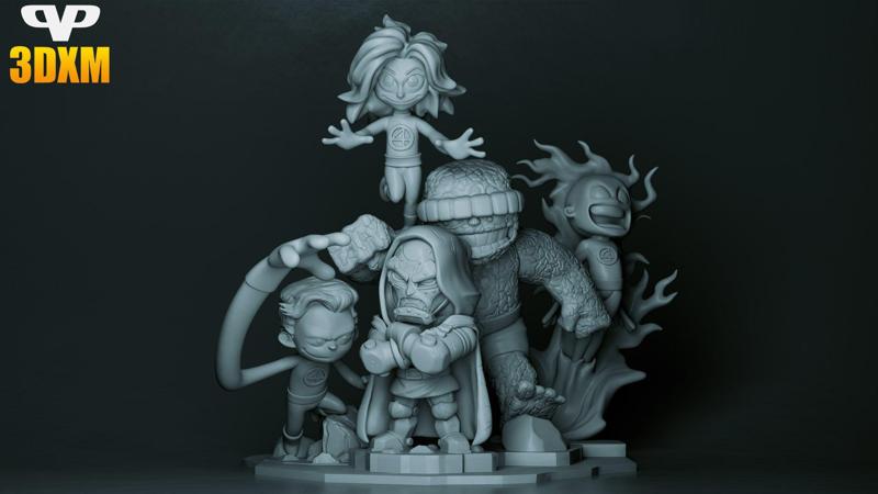 Fantastic 4 vs Dr Doom Chibi Diorama for 3D Printing STL