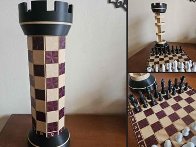 Chess box  tower set with foldable board  game
