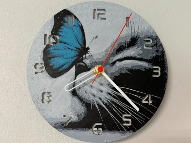 Wall / Desk Clock Kitty with butterfly HueForge