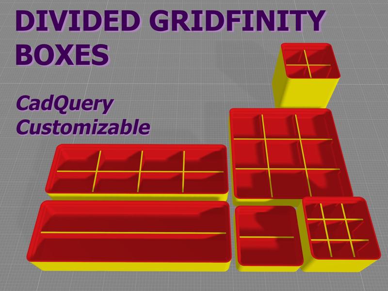 Divided Gridfinity Boxes (CadQuery Customizable)