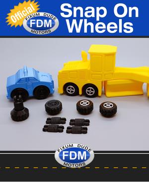 Official Snap on Wheels for Fixum Dude Motors Print in Place Vehicles
