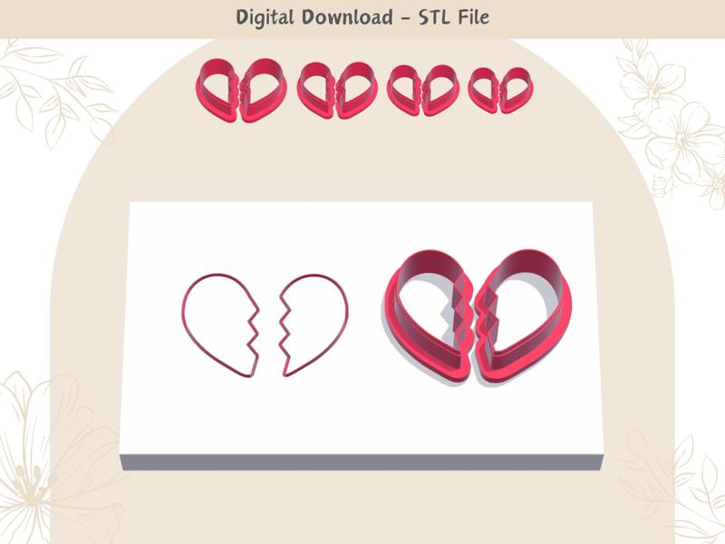 Heart Break Clay Cutter for Polymer Clay | Digital STL File | Clay Tools | 4 Sizes Clay Cutters
