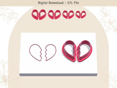 Heart Break Clay Cutter for Polymer Clay | Digital STL File | Clay Tools | 4 Sizes Clay Cutters