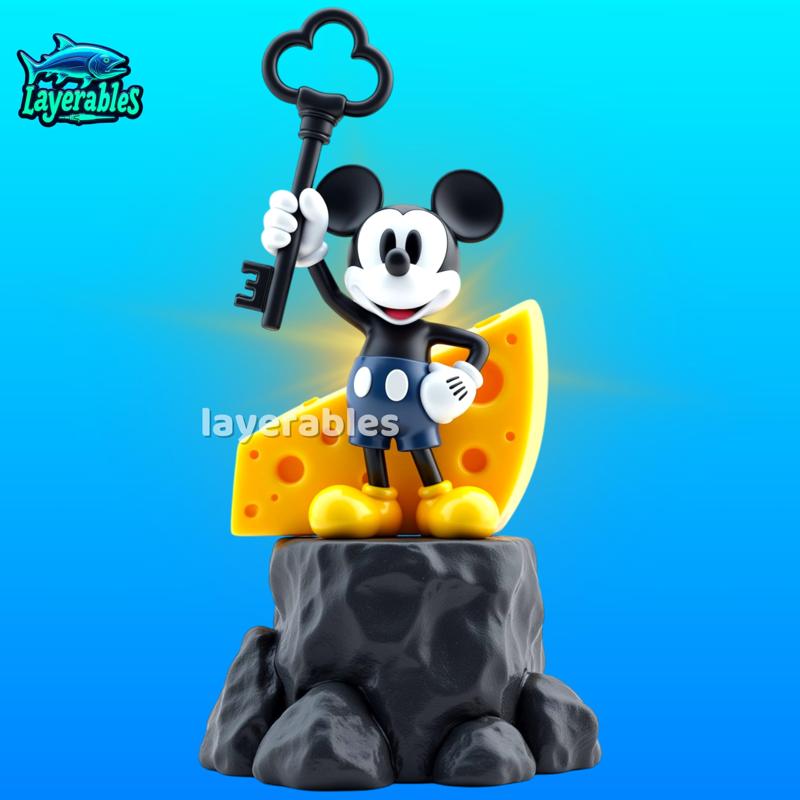 Mickey Mouse STL File – Retro Key Master 3D Print – Heroic Cheese Base Scene Model
