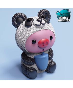 Piggy Panda Costume / Cute Knitted Beast / Collectible Pigface Creature Figure / Print-in-Place