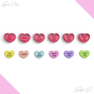 Conversation Heart Candy "Anti Love" Clay Cutter, 6 Models, 2 Cutter Version, 5 Size, No: 1277