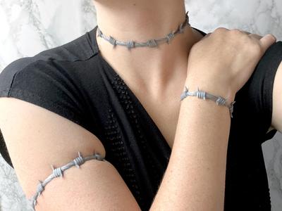 Faux Barbed Wire Choker, Bracelet, and Armband