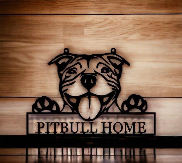 (No Supports) Pitbull Home Line Art Decoration
