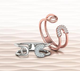 Diamond Safety Pin Ring 3Dprint Gold Ring