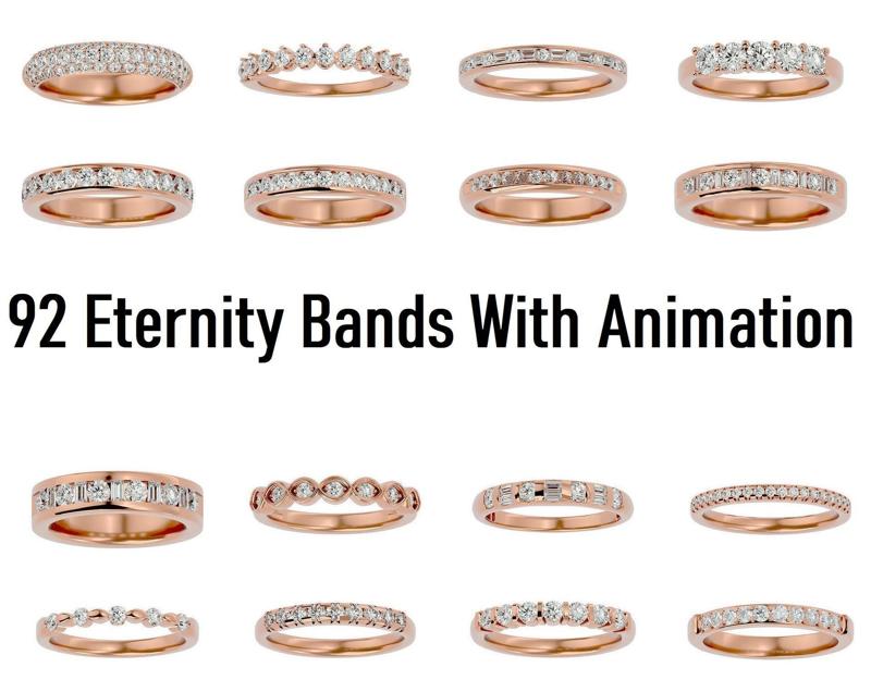 92 Eternity Band Diamond Ring with 360 View animation 3D Model Collection