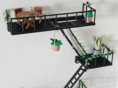 Mini Fire Escape Stairway Shelf Diorama