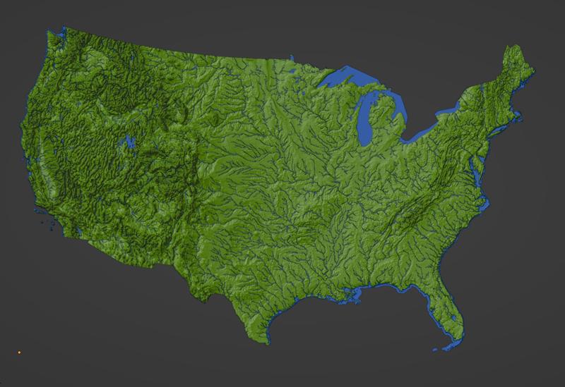 Contiguous USA Topographic Map with River and Sea