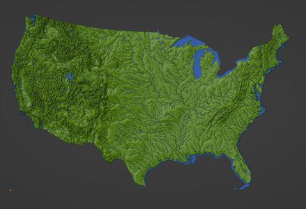 Contiguous USA Topographic Map with River and Sea