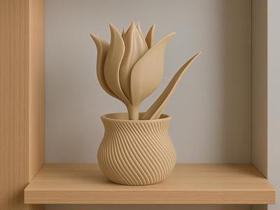 Elegant 3D-printed Tulip with Textured Vase
