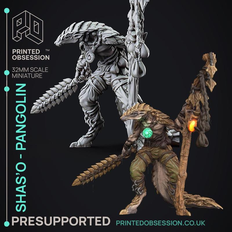 Shas'O the shaman - Pangolin Anthro - PRESUPPROTED - 32mm scale