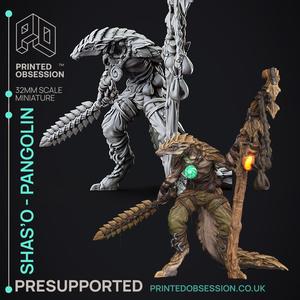 Shas'O the shaman - Pangolin Anthro - PRESUPPROTED - 32mm scale