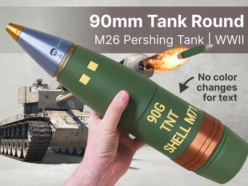 US 90mm Tank Shell with Realistic Printed Text