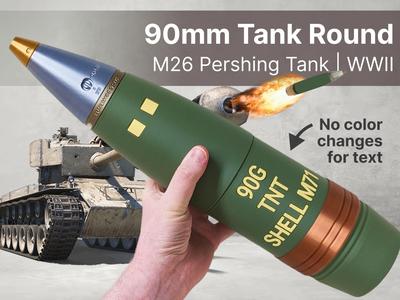 US 90mm Tank Shell with Realistic Printed Text