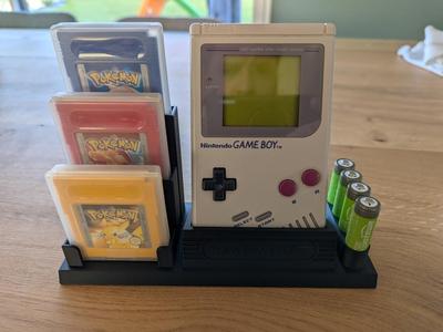 Game Boy Classic/DMG Display Stand with 3 cartridges clear case holder and batteries support