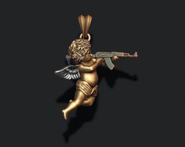 Baby angel with ak gun pendant 3d