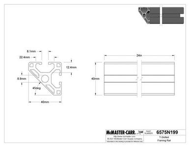 Extruded Aluminum Endcap for 40mm Two Slot 45 degree Triangle from 3d scan.