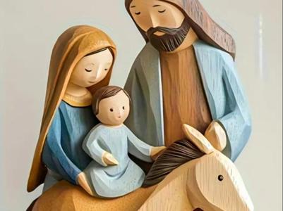 Holy Family - Wood Carving Style