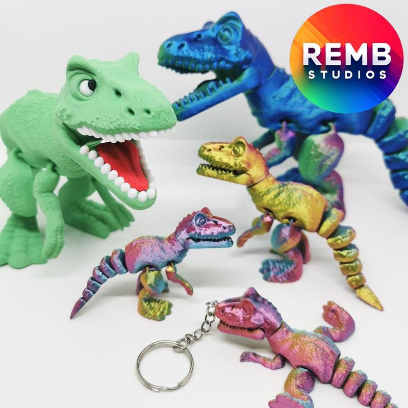 Flexi T-Rex Dinosaur Remb Studios, STL file for 3D printing, STL print files, Print in Place