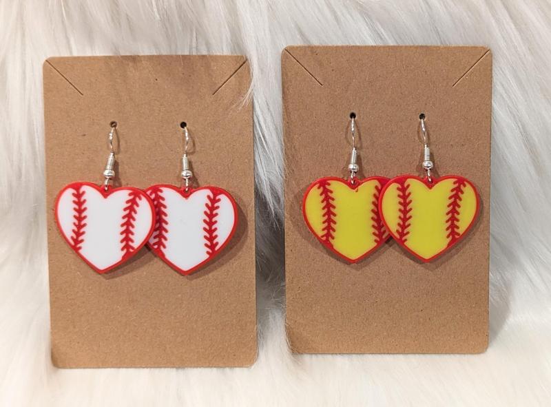 Baseball/Softball Heart dangle earrings