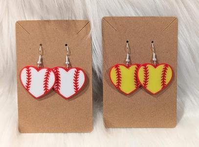 Baseball/Softball Heart dangle earrings