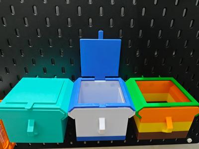 Flip-top drawer with integrated track for pegboard (IKEA SKADIS compatible)