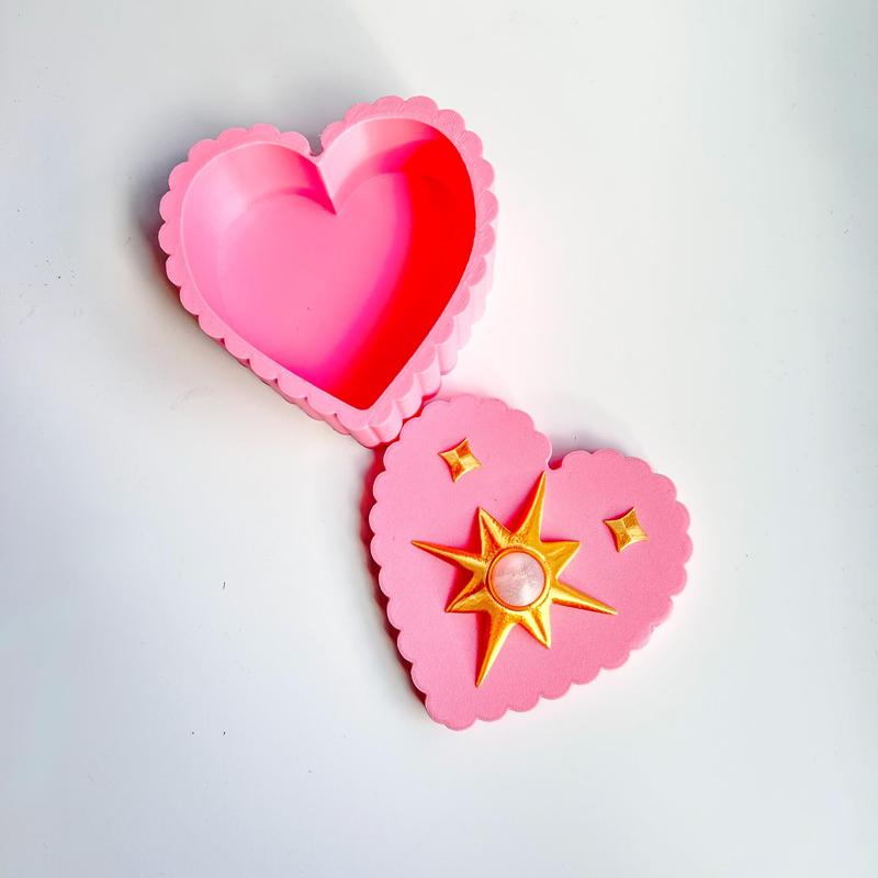 Retro Pleated Heart Jewelry Box or Container 