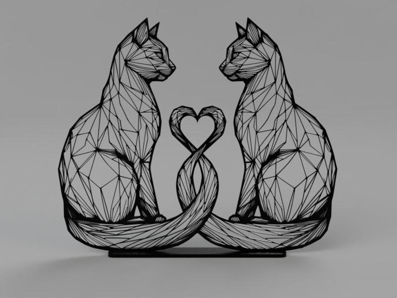 Low poly Cats in Love with stand