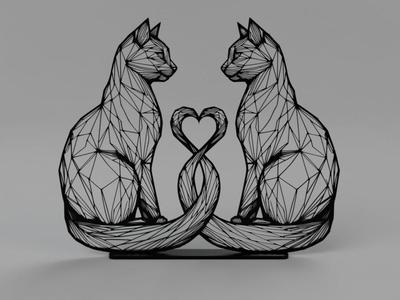 Low poly Cats in Love with stand