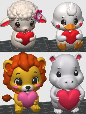 Valentine's Day Animal Figurines - Heart-Holding Decorations