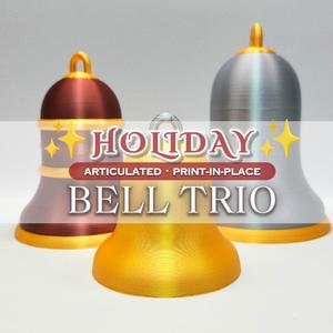 Holiday Bell Ornament Trio :: Articulated Print-In-Place Christmas Decoration Set