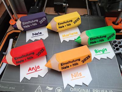 Platzkarte Buntstift Einschulung, pencil place card, school enrollment