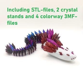 Articulated Crystal Snake Including 2 Crystal Stands And 3MF files Multicolor Print In Place Flex