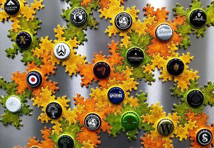 Beer Cap Display for Fridge with Mutant Spectre Tiles   