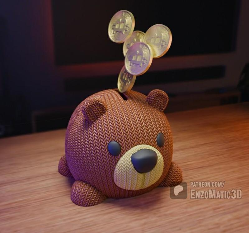 bear piggy bank, money box - print in place, no supports