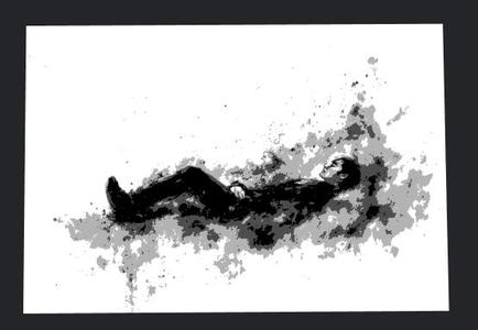 Art Man lying down in style Zen Ink Wash Sumi-e