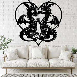 Dragon Couple in a Heart 2D Wall Art/Window Art - Digital STL & SVG File for 3D Printing or Laser Cu