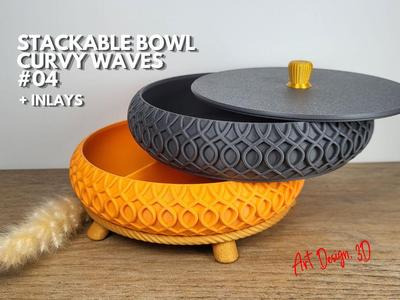 Stackable Bowl Tray - Curvy Waves 04 + Inlays