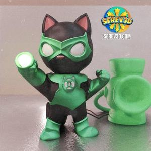 Green Lantern Cat – Flexi LED Keychain & Lantern, No Supports 3D Print STL/3MF