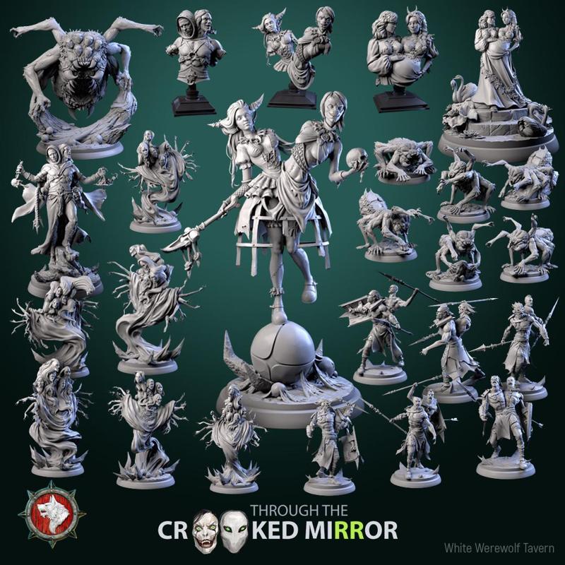 'Through the Crooked Mirror' December 2024 release 25 STL's miniatures pre-supported + DnD 5e stat block