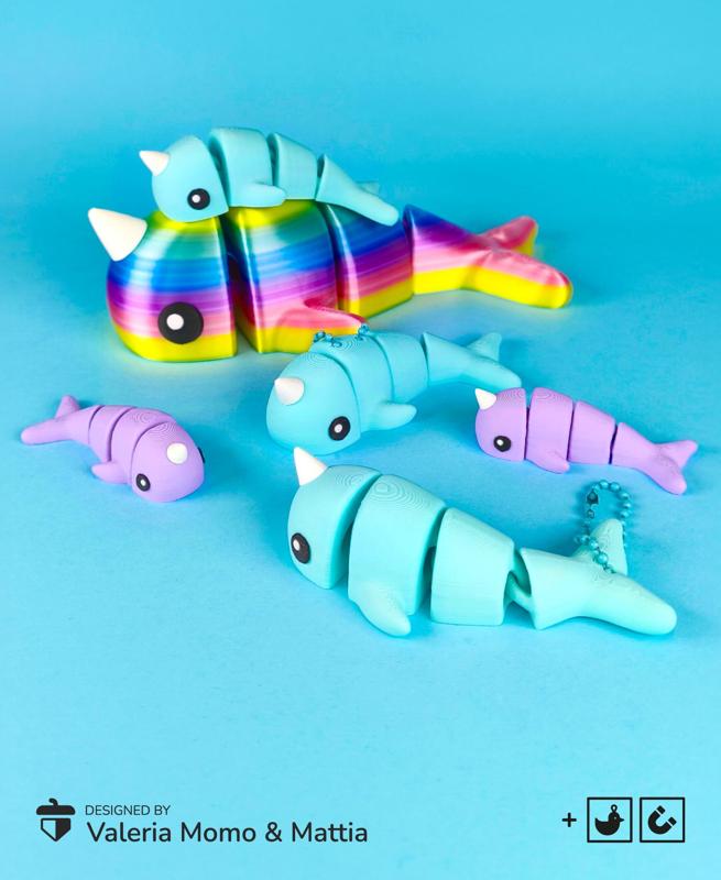 Cute Flexi Narwhal (Toy, Keychain & Magnet)