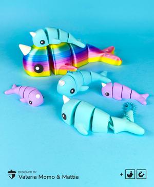 Cute Flexi Narwhal (Toy, Keychain & Magnet)