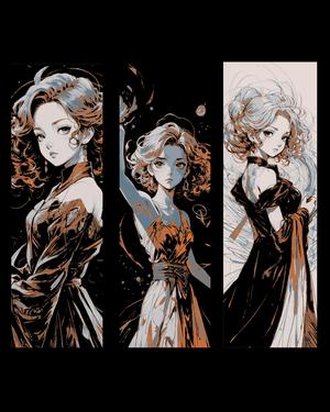 The beauty of modern asian art - Anime girl on display - set of bookmarks