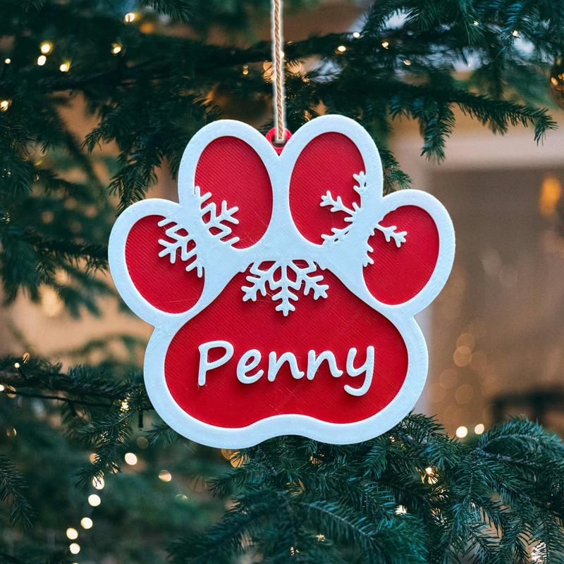 Christmas Ornament: Custom Cat Name Paw Ornament